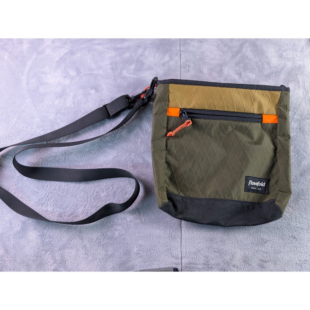 Flowfold Muse 2L Crossbody Bag Olive Green Tan X-Pac Sailcloth Made in USA